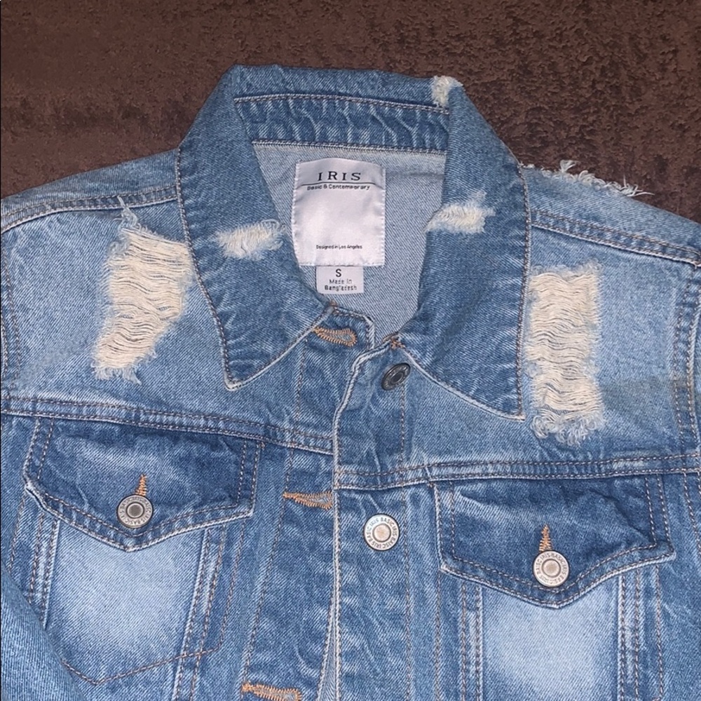 Iris Button Down Distressed Denim Jacket | Size:S - image 4